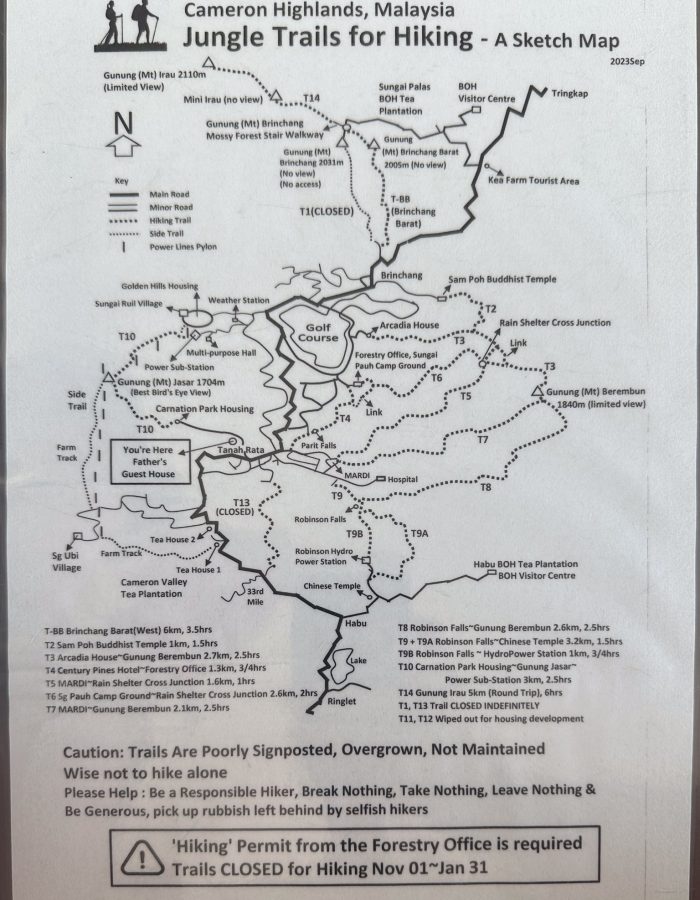 Overzicht van alle wandelingen in Cameron Highlands